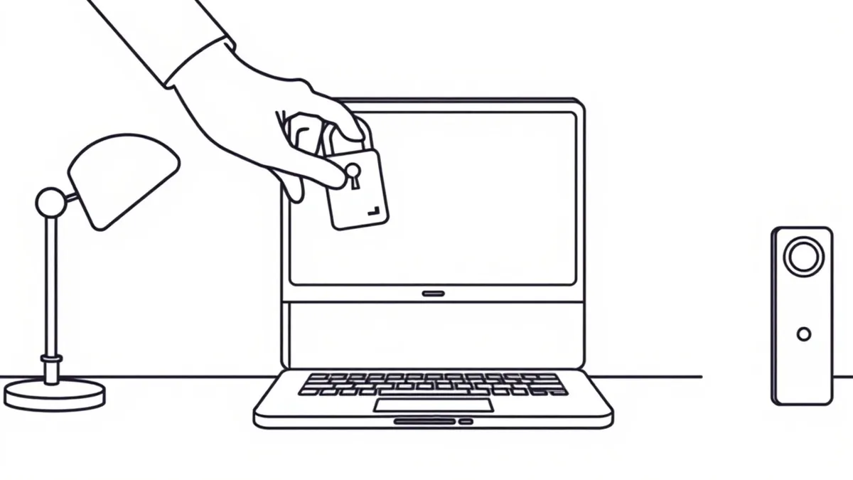 Illustration: A sleek laptop sits on a desk with a blank browser window open.