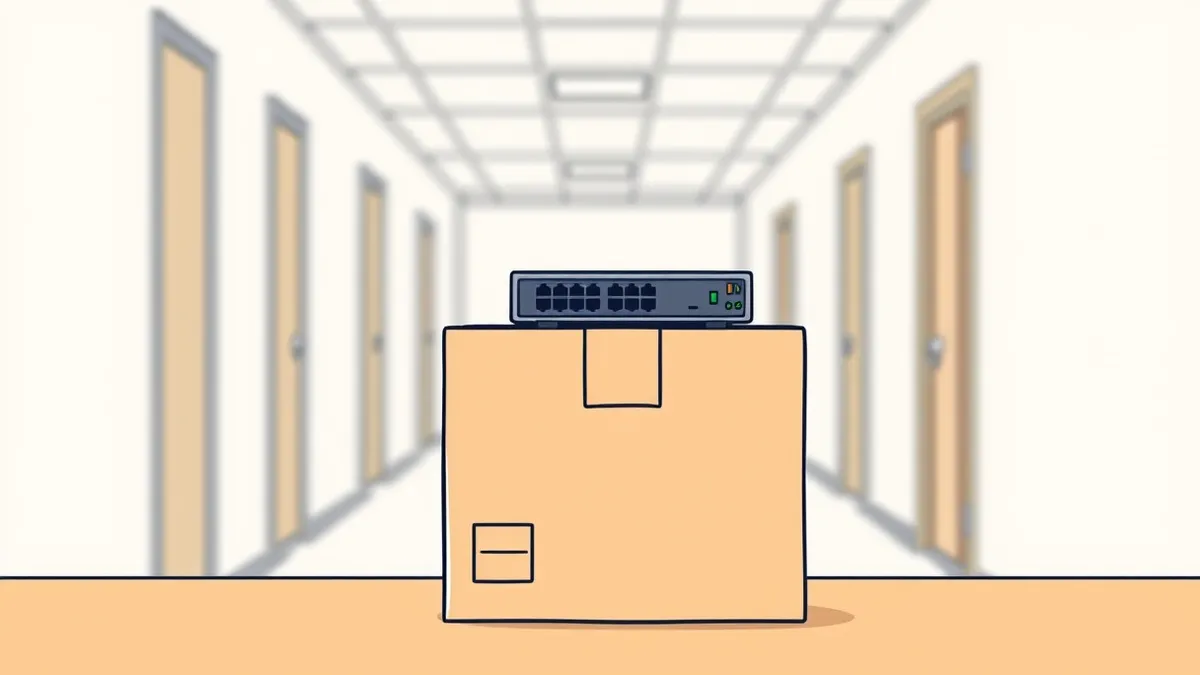 Illustration: A blurred background shows a generic office hallway.