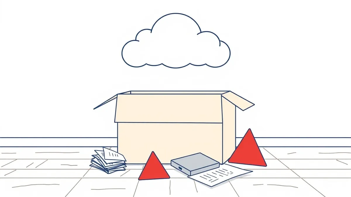 Illustration: A floating cloud shape hovers above an open cardboard box.
