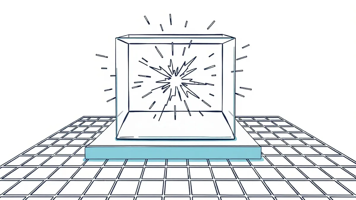 Illustration: A translucent glass box sits on a metal grid, its walls cracking outward.