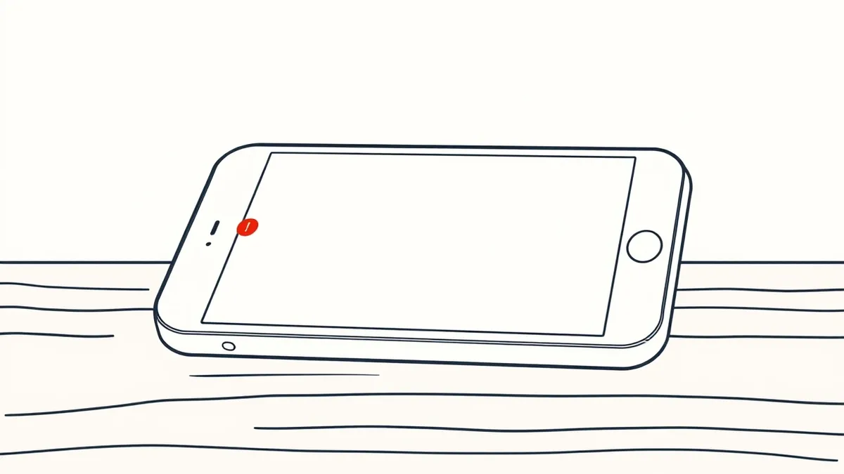 Illustration: A pristine white smartphone rests on a dark wooden table.