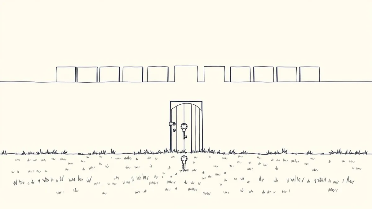 Illustration: A pristine white fortress wall stands intact in a field.