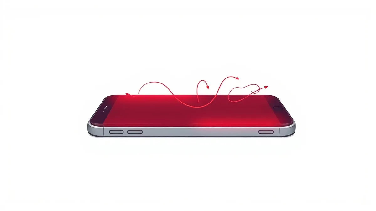 Illustration: A sleek smartphone rests on a white surface, its screen glowing with a soft, pulsing red aura that seeps through the device’s casing.