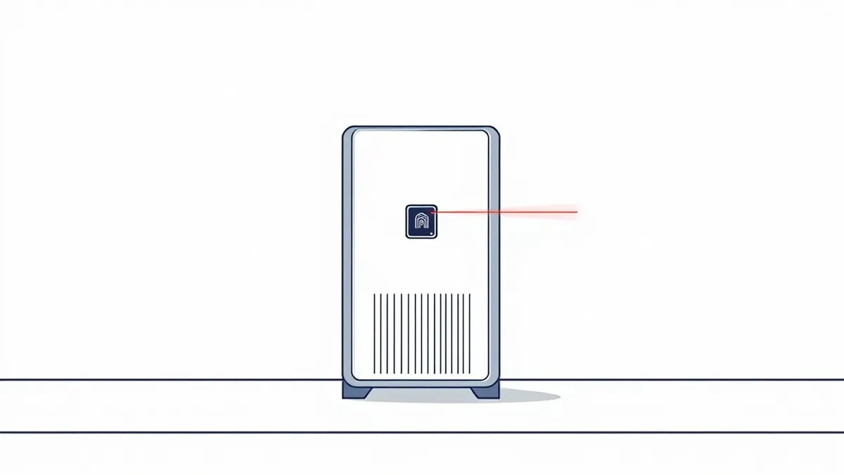 Illustration: A sleek metallic server node sits on a clean white surface, its front panel featuring a subtle biometric scanner lens.