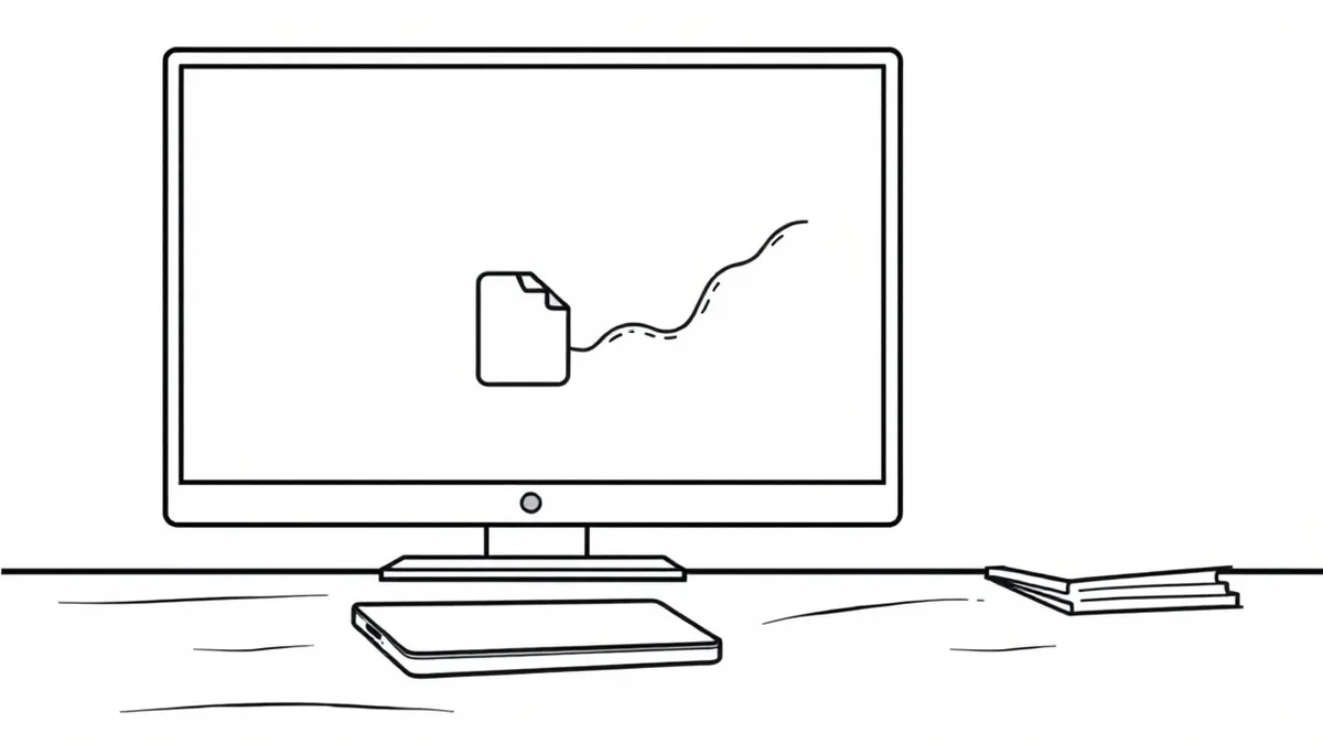 Illustration: A sleek smartphone rests on a wooden desk next to a desktop computer monitor.