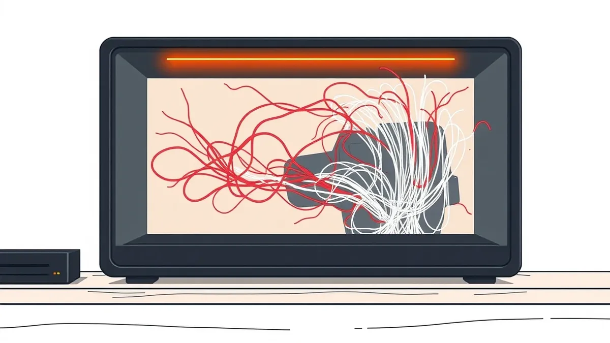 Illustration: A sleek black security box sits on a wooden desk, pulsing with soft amber light.