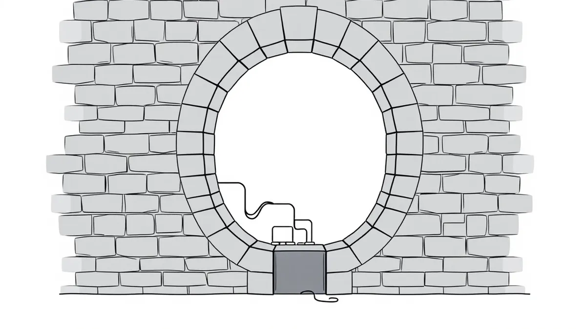 Illustration: A translucent, shape-shifting digital entity slides silently through a sturdy stone wall while blending perfectly with the surrounding gray bricks.