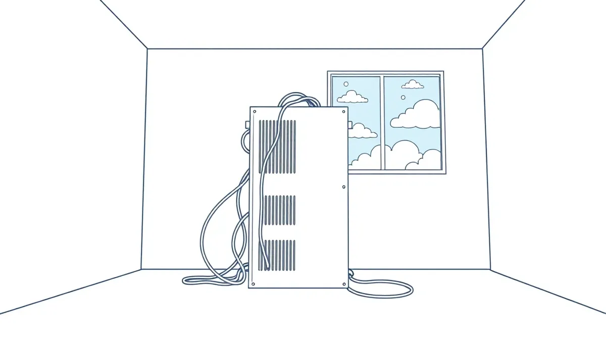 Illustration: A standard white server sits inside a clean, white room.
