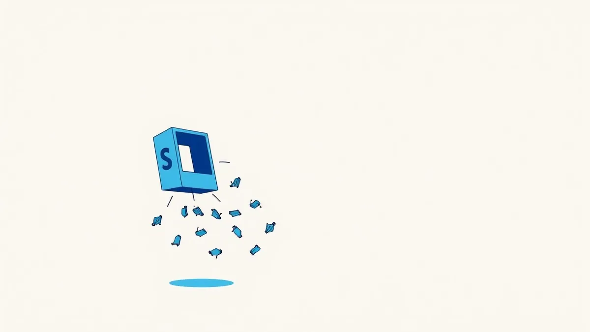 Illustration: A single blue software object floats in white space, its core structure cracking open to release tiny, identical copies.
