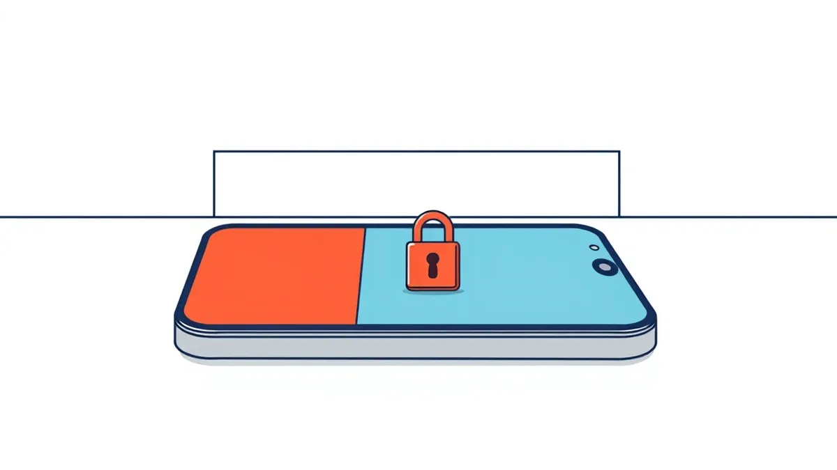 Illustration: A smartphone rests on a desk, its screen split into two distinct colored zones.